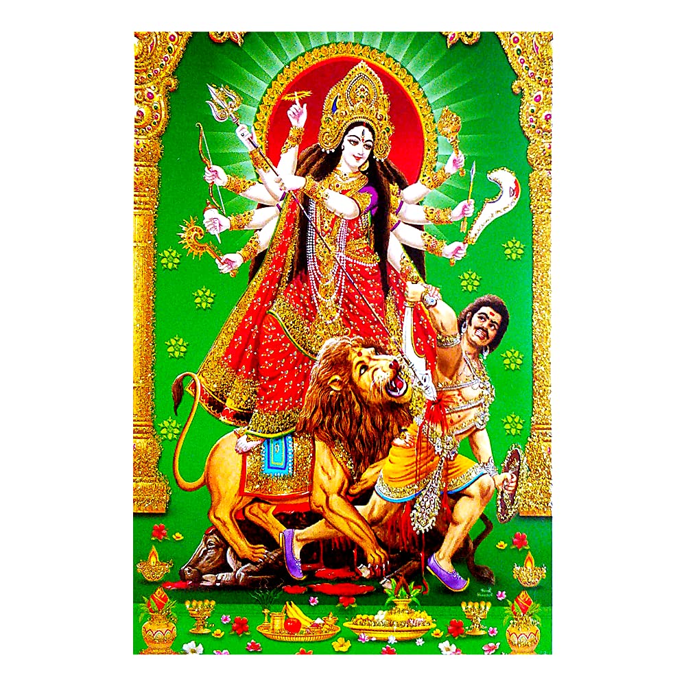 Suninow Durga Mata Photo Frame | God Goddess Religious Framed Painting For Wall And Pooja/Hindu Bhagwan Devi Devta Photo Frame/G
